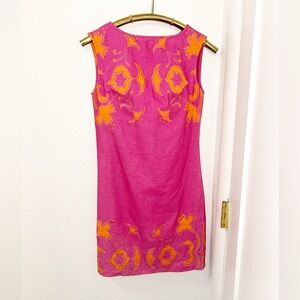 SHERIDAN FRENCH The Embroidered Sheath Mini Dress in Raspberry & Orange SZ: 0